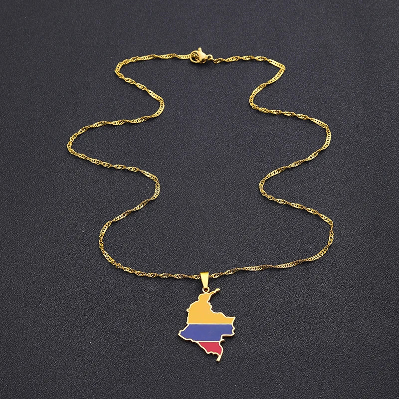 Unisex Colombian Map Flag Necklace
