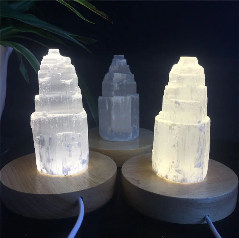 Natural Crystal Selenite Tower Lamp