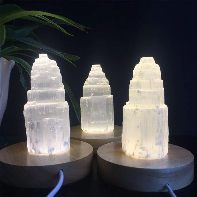 Natural Crystal Selenite Tower Lamp