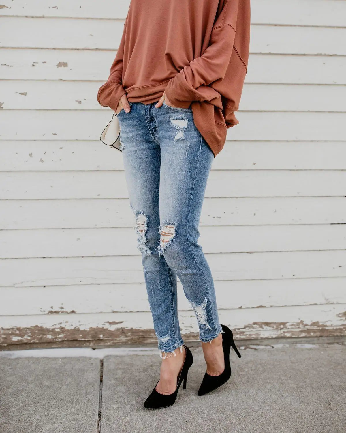 Women Ripped stretch Cotton Jeans