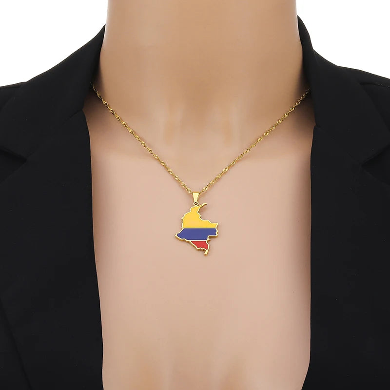 Unisex Colombian Map Flag Necklace