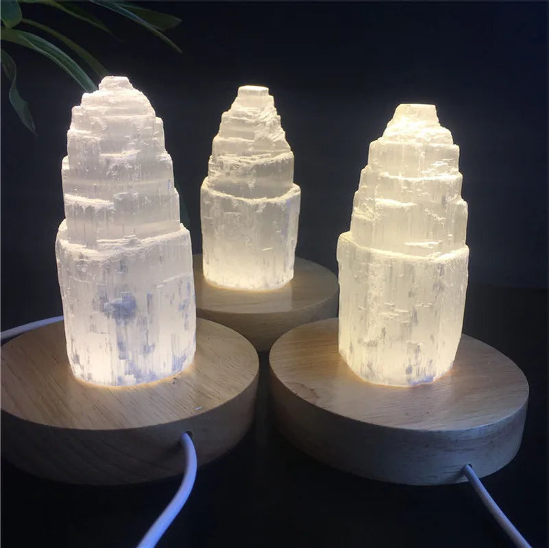 Natural Crystal Selenite Tower Lamp