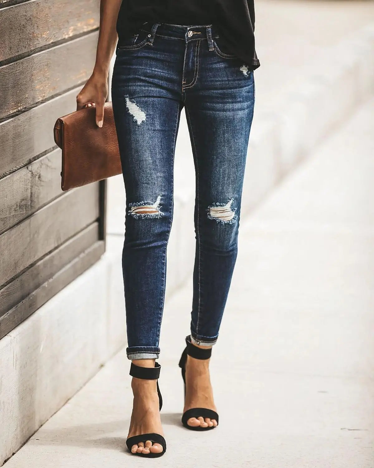 Women Ripped stretch Cotton Jeans