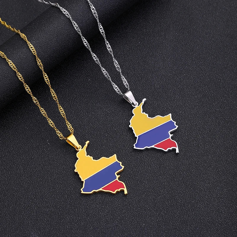 Unisex Colombian Map Flag Necklace