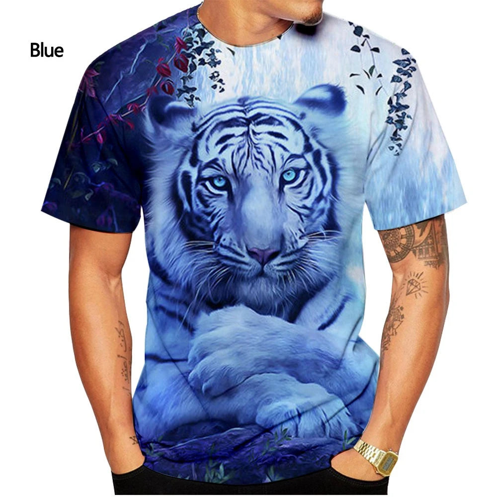 Men 3D Tiger Print T-Shirt