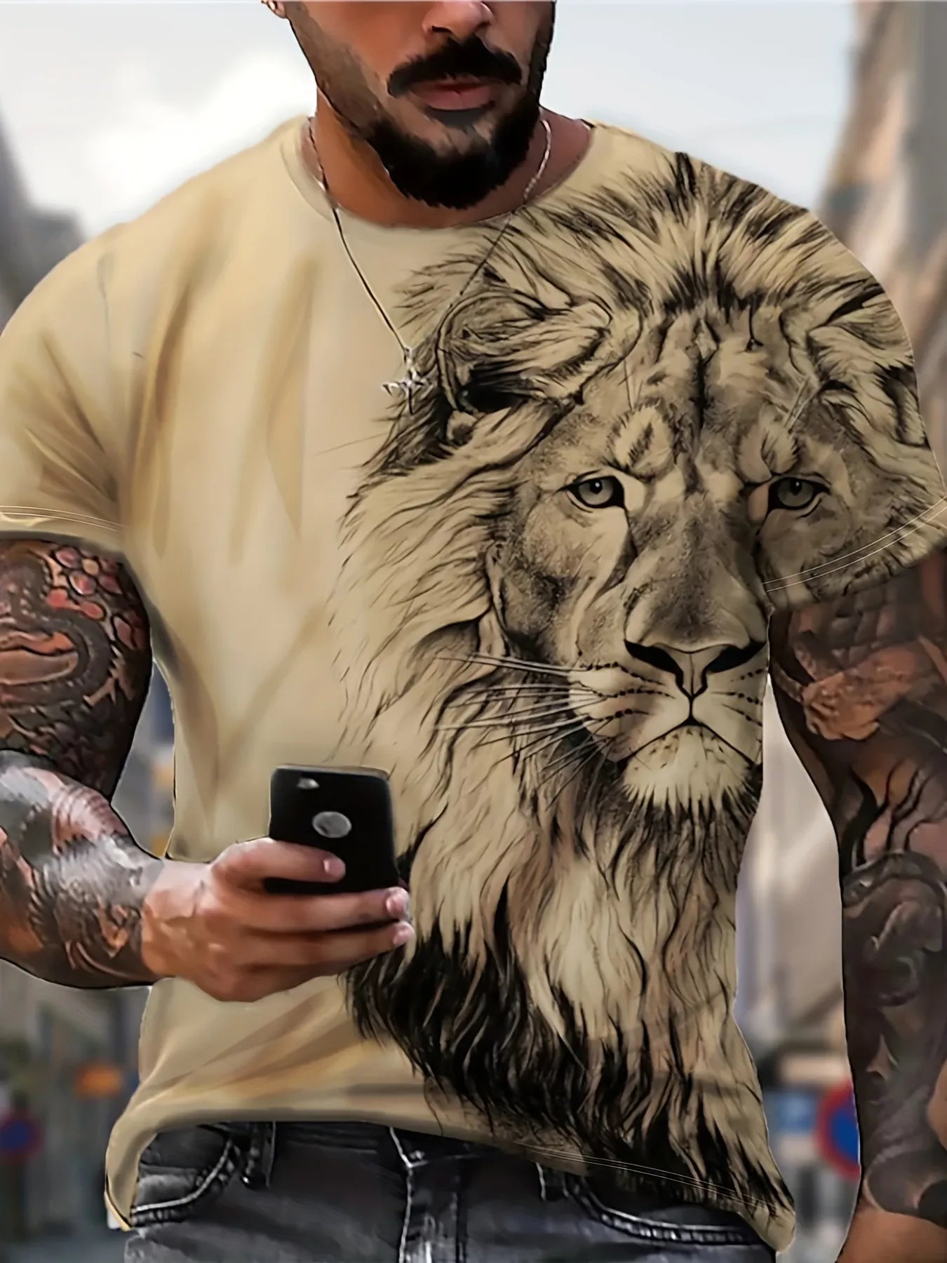 Men Lion Stretch T-shirt