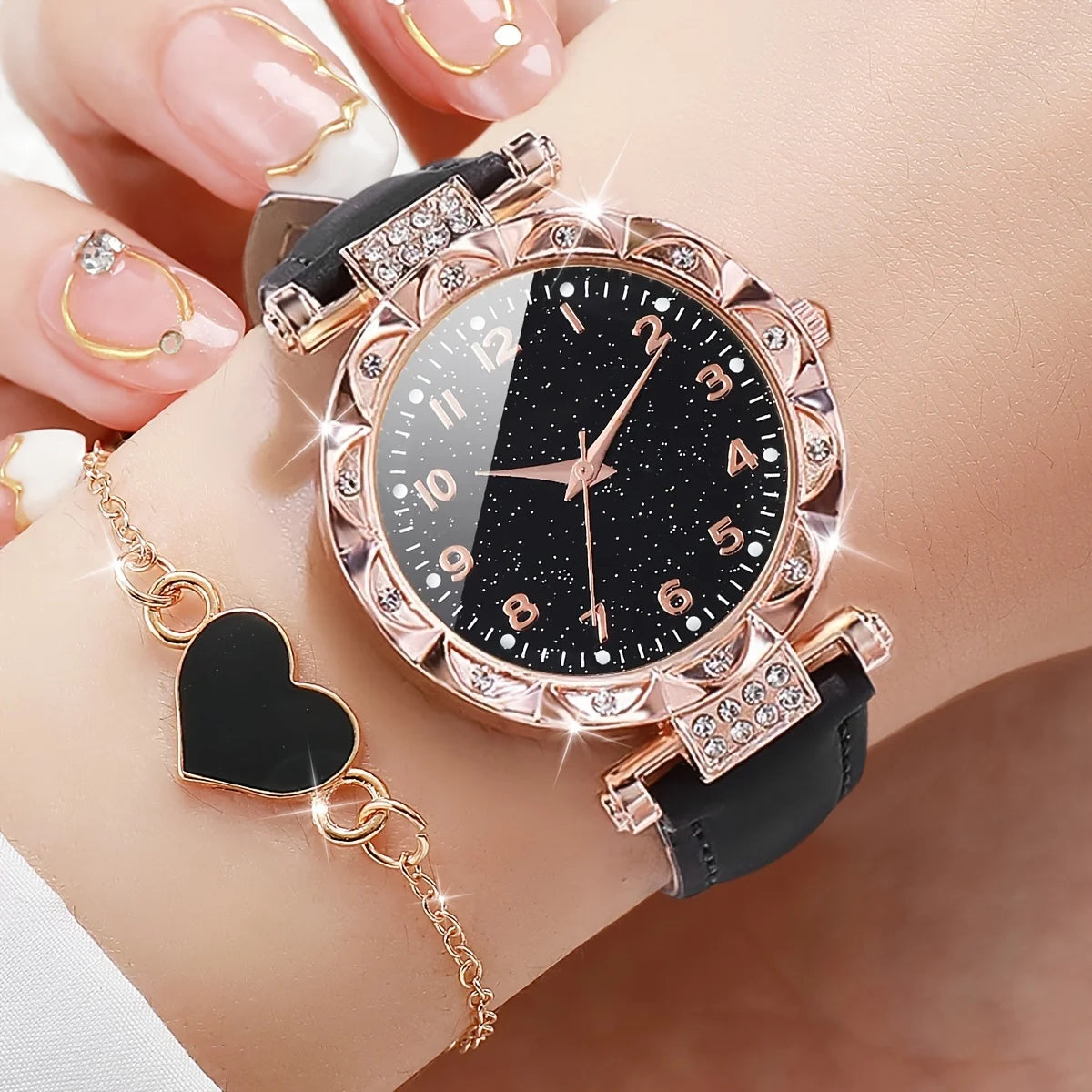 Women 2PCS/Set Rhinestone Quartz Watch