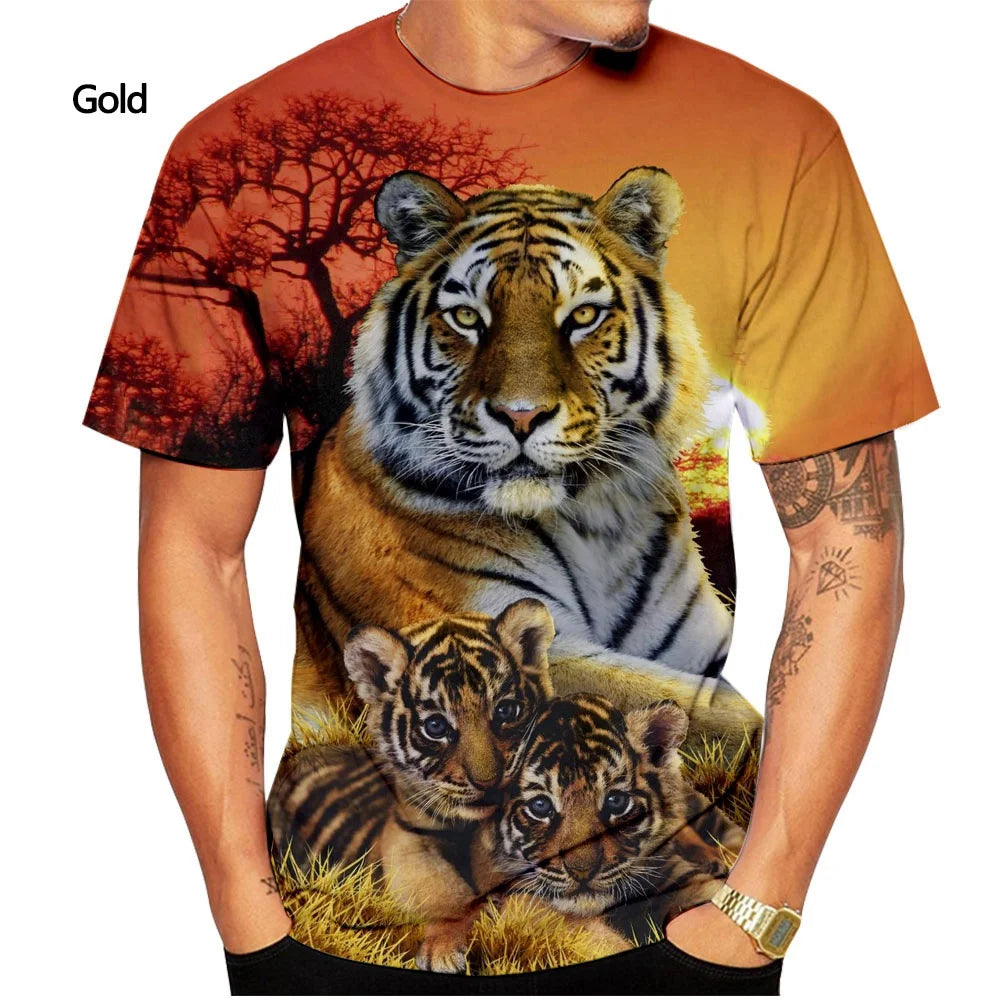 Men 3D Tiger Print T-Shirt