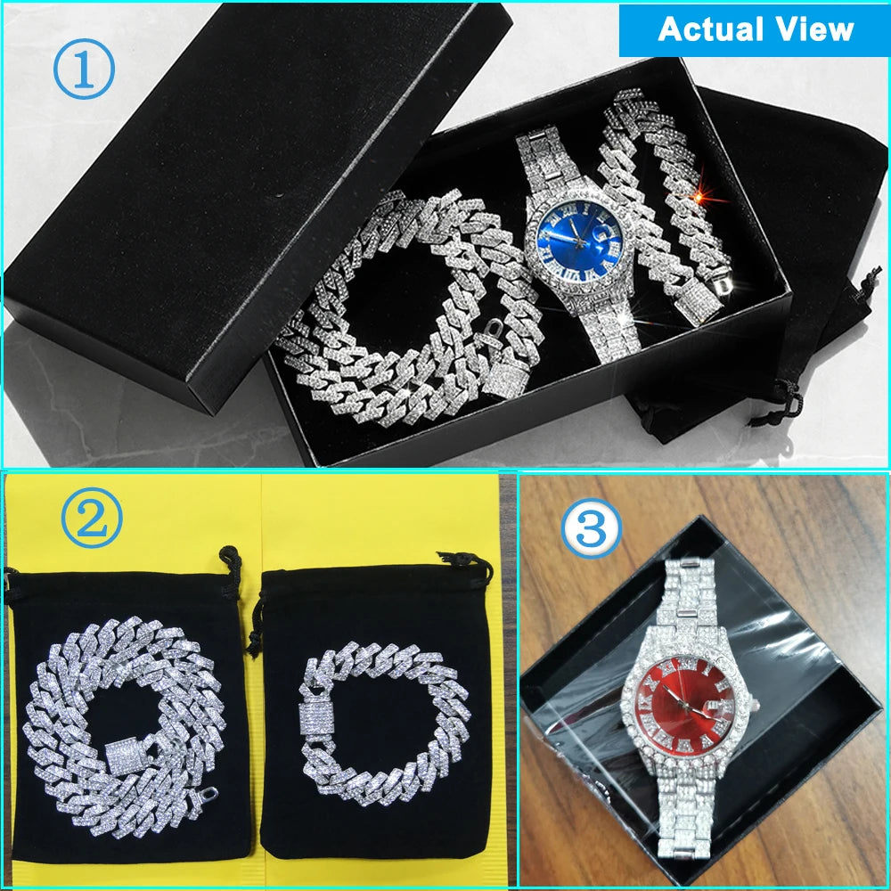 Men Set Jewelry Necklace+Watch+Bracelet