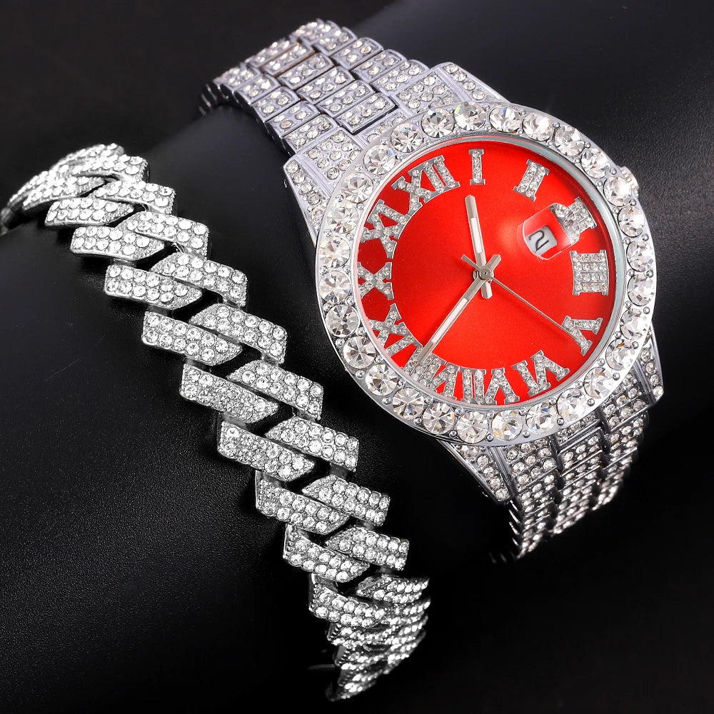 Men Set Jewelry Necklace+Watch+Bracelet