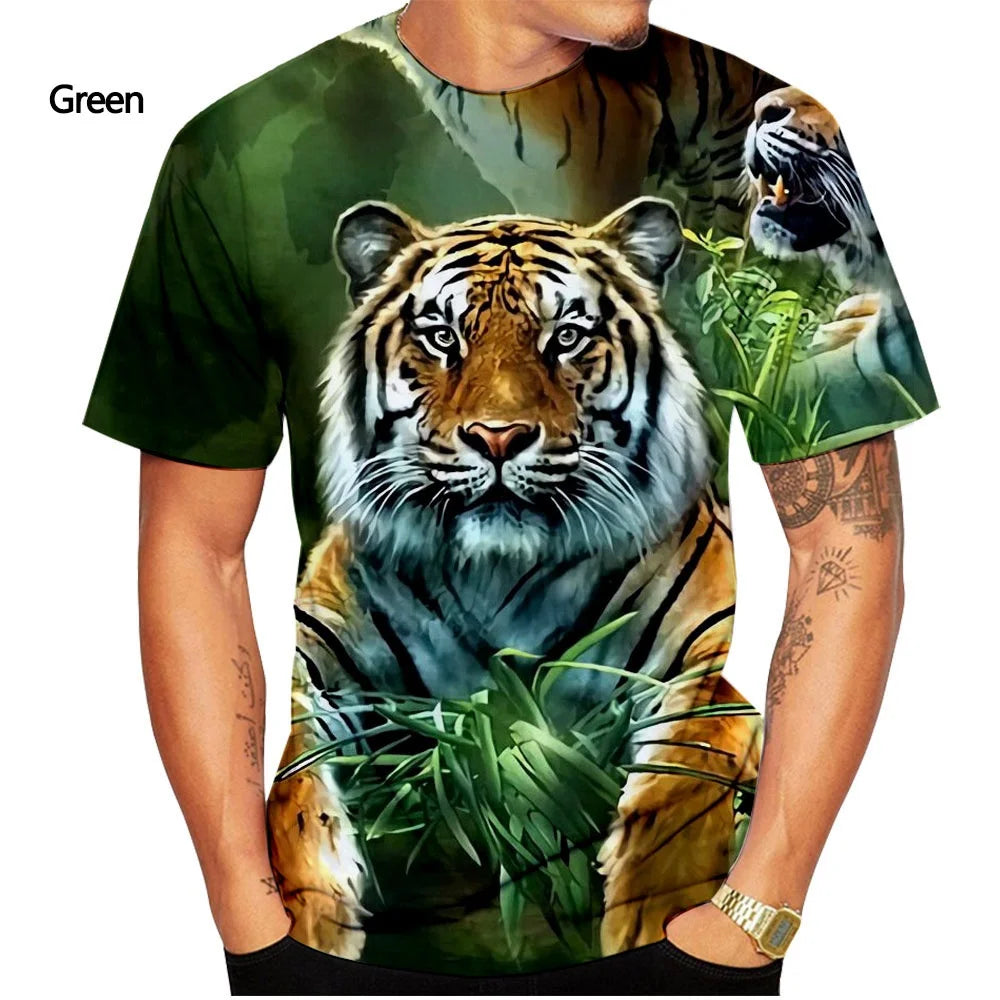 Men 3D Tiger Print T-Shirt