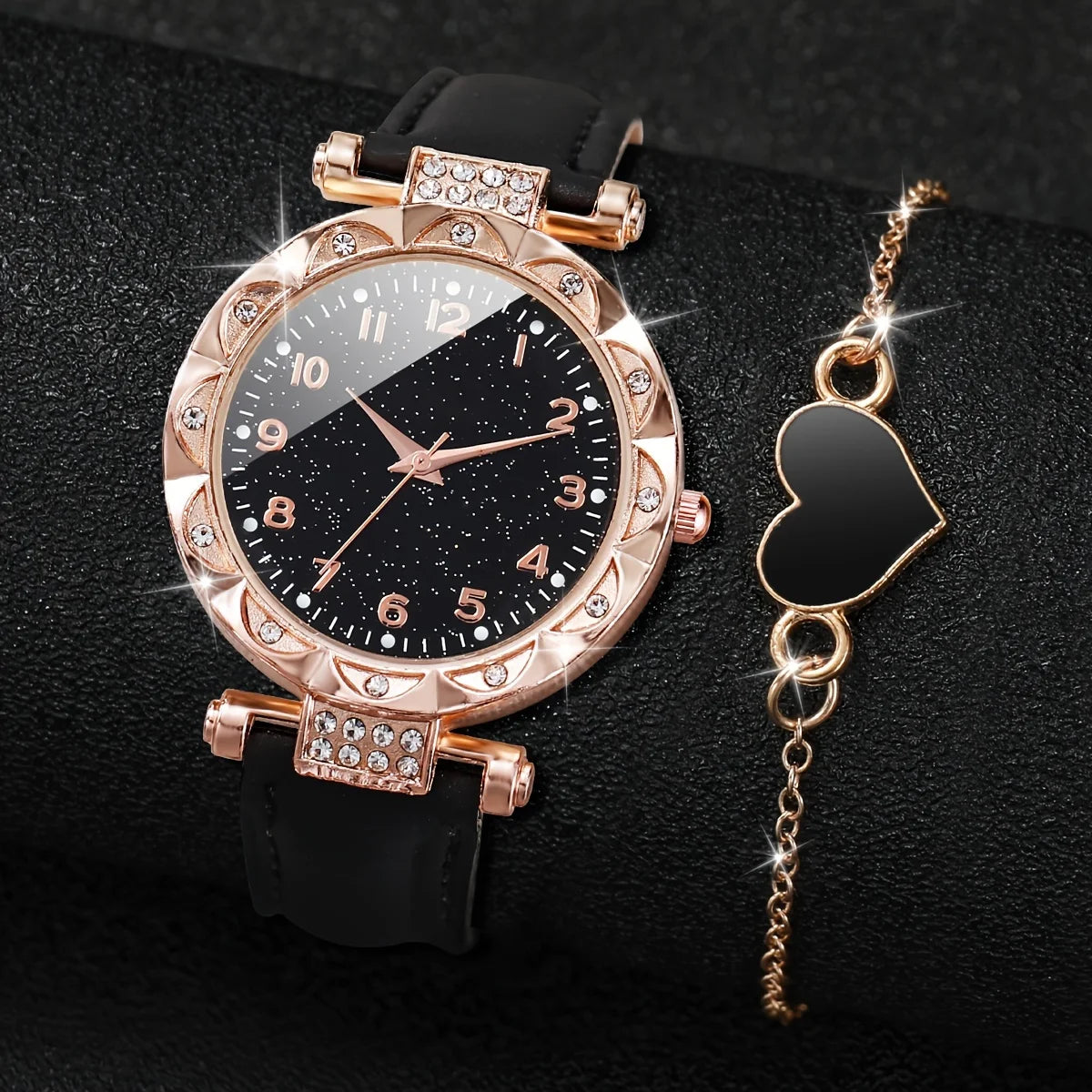 Women 2PCS/Set Rhinestone Quartz Watch