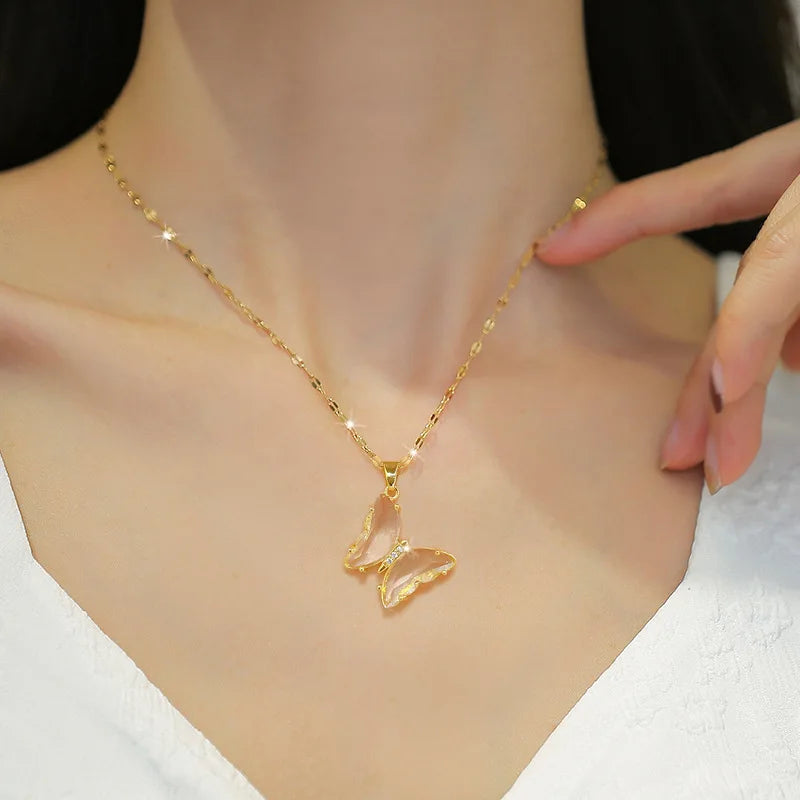 Women Zircon Butterfly Necklace