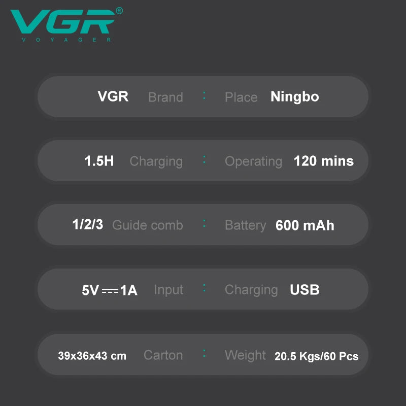 Professional Cordless VGR V-971 Barber Clipper
