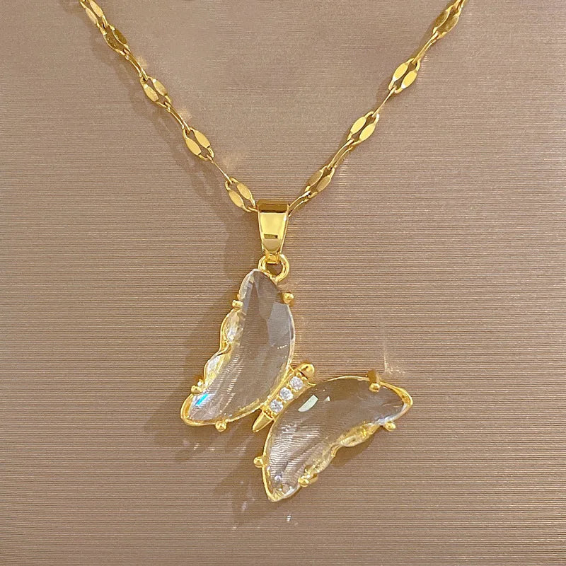 Women Zircon Butterfly Necklace
