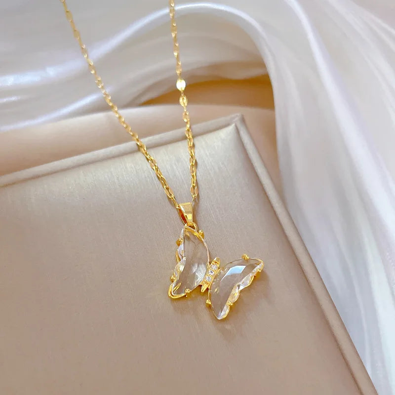 Women Zircon Butterfly Necklace