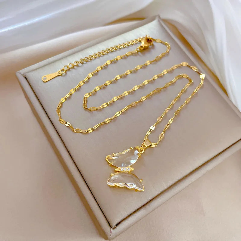 Women Zircon Butterfly Necklace